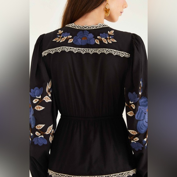Farm Rio: Black Bold Flowers Long Sleeve Midi Dress - Picture 11 of 16